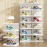 1-9Tier Foldable Dustproof Shoes Box HighTransparent Stackable Thickened  Bins with Lids Multi-layer Sneaker Shoe Organizer Boxe