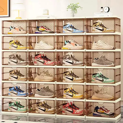 1-9Tier Foldable Dustproof Shoes Box HighTransparent Stackable Thickened  Bins with Lids Multi-layer Sneaker Shoe Organizer Boxe