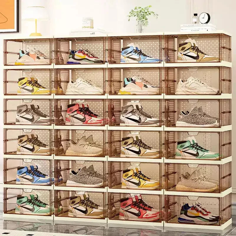 1-9Tier Foldable Dustproof Shoes Box HighTransparent Stackable Thickened  Bins with Lids Multi-layer Sneaker Shoe Organizer Boxe