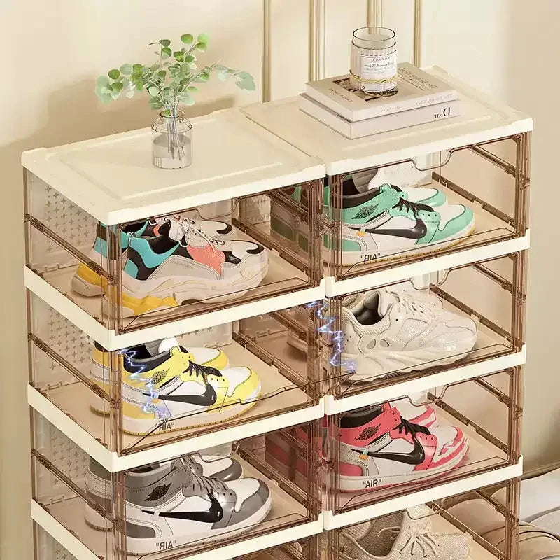 1-9Tier Foldable Dustproof Shoes Box HighTransparent Stackable Thickened  Bins with Lids Multi-layer Sneaker Shoe Organizer Boxe