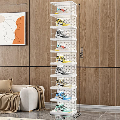 1-9Tier Foldable Dustproof Shoes Box HighTransparent Stackable Thickened  Bins with Lids Multi-layer Sneaker Shoe Organizer Boxe