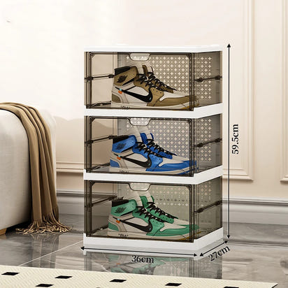 1-9Tier Foldable Dustproof Shoes Box HighTransparent Stackable Thickened  Bins with Lids Multi-layer Sneaker Shoe Organizer Boxe