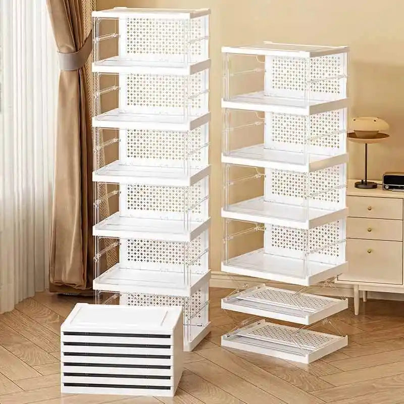 1-9Tier Foldable Dustproof Shoes Box HighTransparent Stackable Thickened  Bins with Lids Multi-layer Sneaker Shoe Organizer Boxe