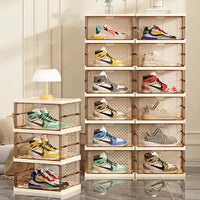 1-9Tier Foldable Dustproof Shoes Box HighTransparent Stackable Thickened  Bins with Lids Multi-layer Sneaker Shoe Organizer Boxe