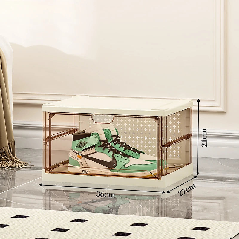 1-9Tier Foldable Dustproof Shoes Box HighTransparent Stackable Thickened  Bins with Lids Multi-layer Sneaker Shoe Organizer Boxe