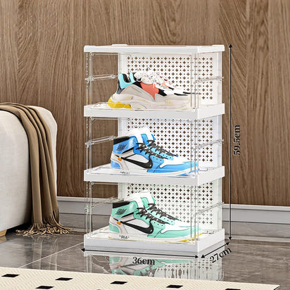 1-9Tier Foldable Dustproof Shoes Box HighTransparent Stackable Thickened  Bins with Lids Multi-layer Sneaker Shoe Organizer Boxe