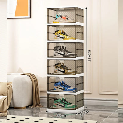 1-9Tier Foldable Dustproof Shoes Box HighTransparent Stackable Thickened  Bins with Lids Multi-layer Sneaker Shoe Organizer Boxe