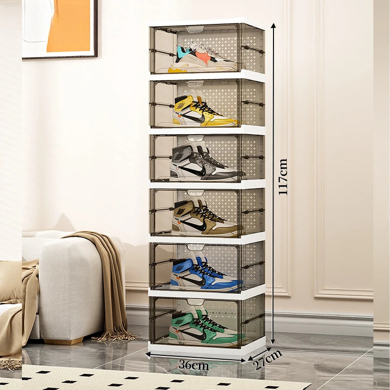 1-9Tier Foldable Dustproof Shoes Box HighTransparent Stackable Thickened  Bins with Lids Multi-layer Sneaker Shoe Organizer Boxe