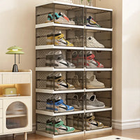 1-9Tier Foldable Dustproof Shoes Box HighTransparent Stackable Thickened  Bins with Lids Multi-layer Sneaker Shoe Organizer Boxe